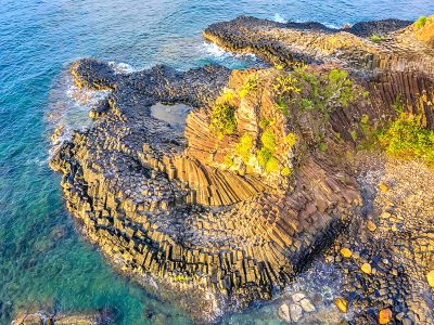 Aerial view of Ganh Da Dia or Dia stone at Phu Yen, Vietnam. Unesco heritage